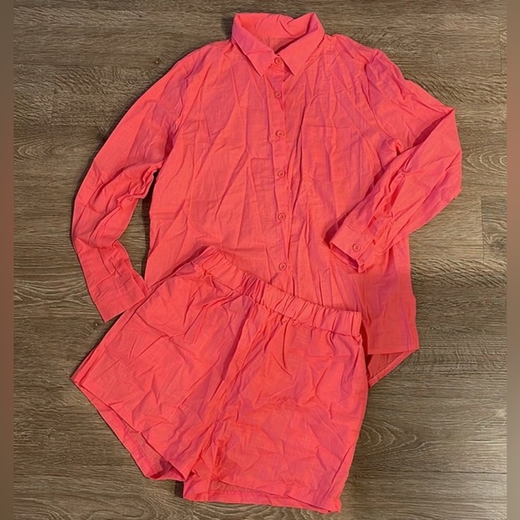 Lands and Hot Pink 2-Piece Shorts M 10-12 Set long sleeve shirt L(14-16) Linen - Picture 2 of 16